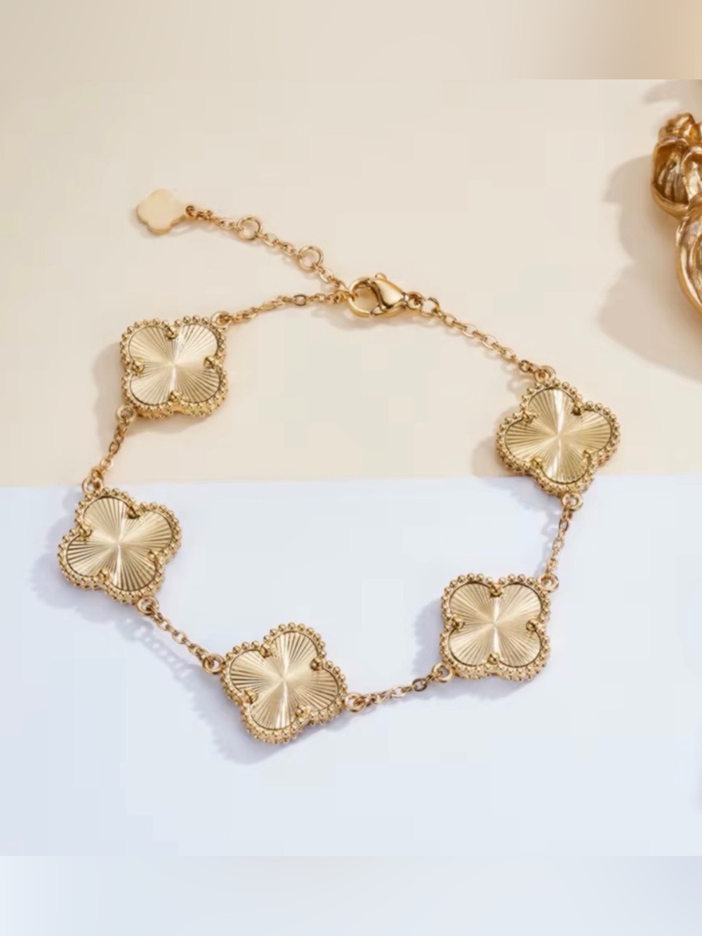 Gold Four-Leaf Clover Pendant Necklace and Bracelet SET OF 4 items - Picture 4 of 8